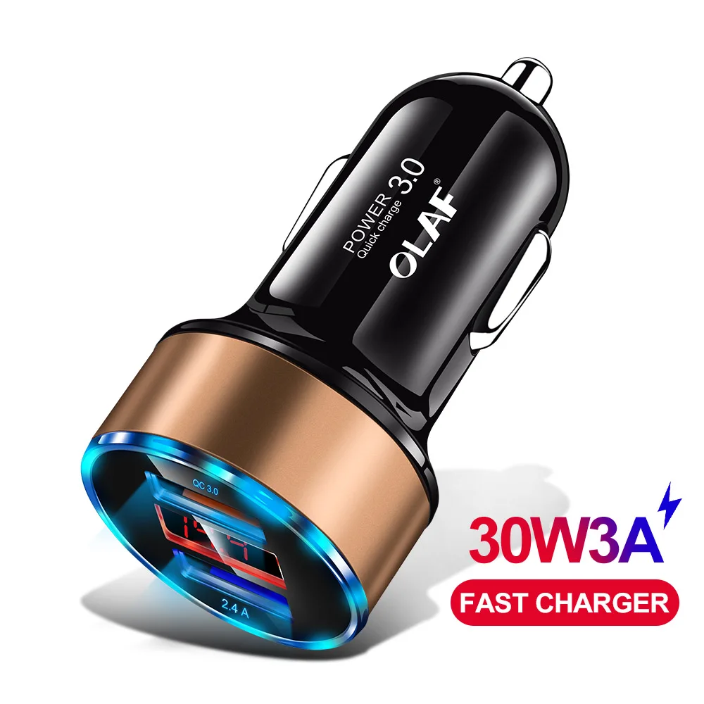 30 Вт 3A быстрое автомобильное зарядное устройство Quick Charge 3,0 Dual USB для iphone XR XS Max Xiaomi huawei, зарядное устройство для мобильного телефона, автомобильный прикуриватель - Тип штекера: gold