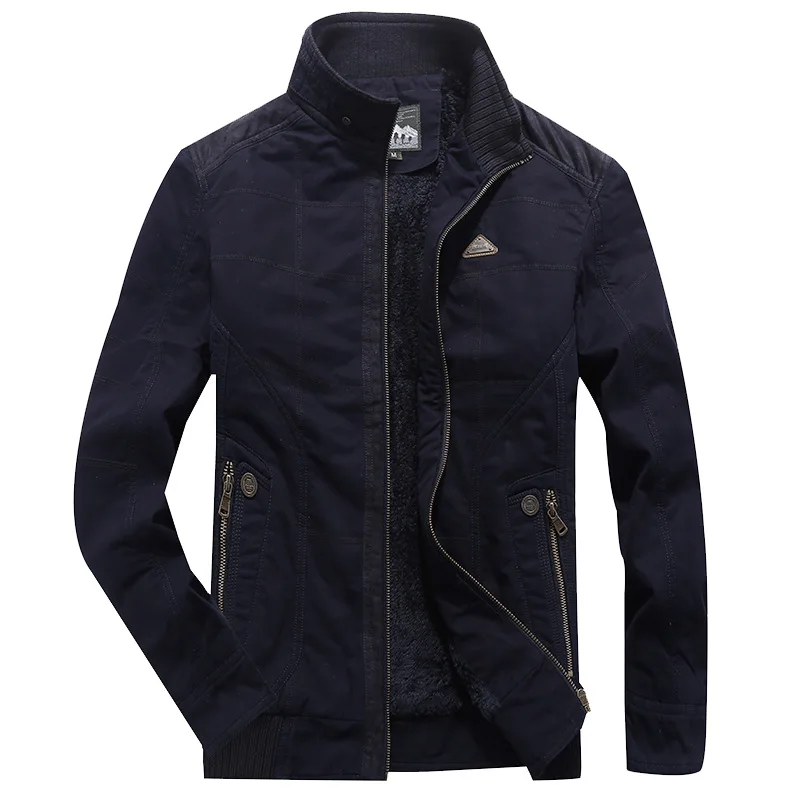 AFS ZDJP зимняя куртка мужская парка Верхняя теплая стоящая большой размер утолщенная Мужская Тяжелая шерстяная куртка высокого качества из флиса и хлопка - Цвет: Black blue