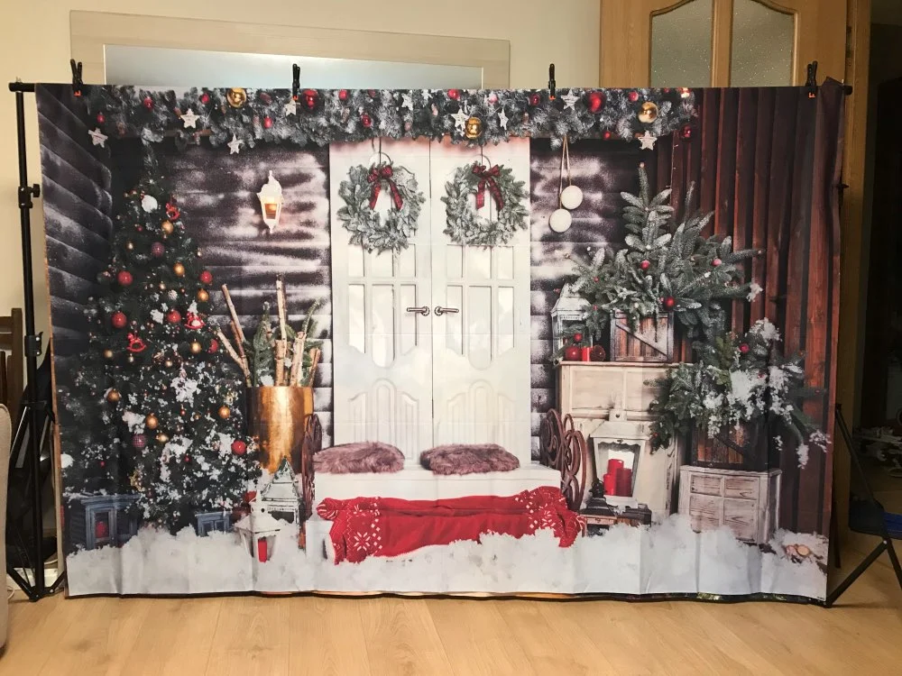 Рождественский фон для фотосъемки Зимний снег рождественская елка венок