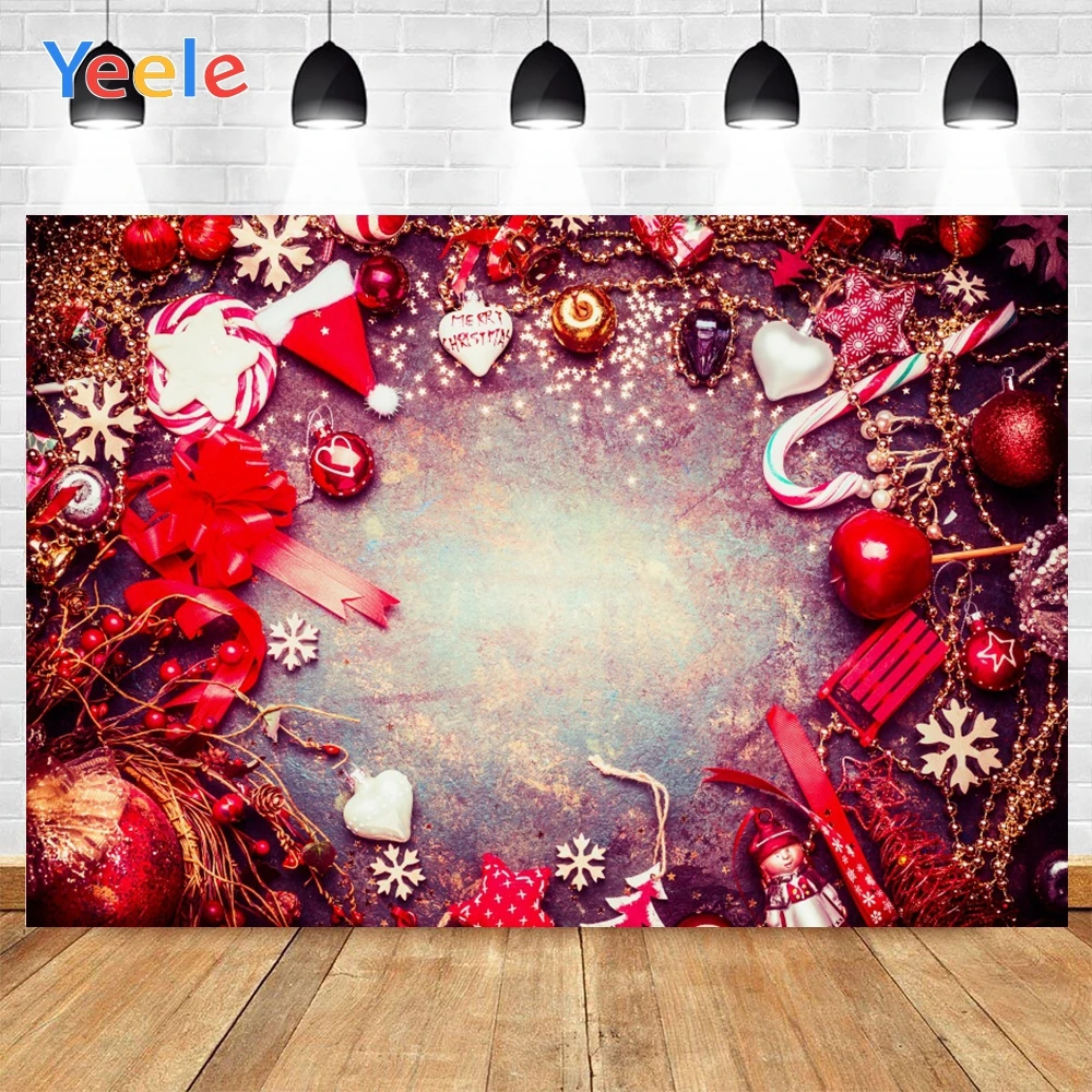 

Yeele Red Balls Gifts Snowflake Candy Food Merry Christmas Background Photophone Photography Backdrop for Decor Customized Size
