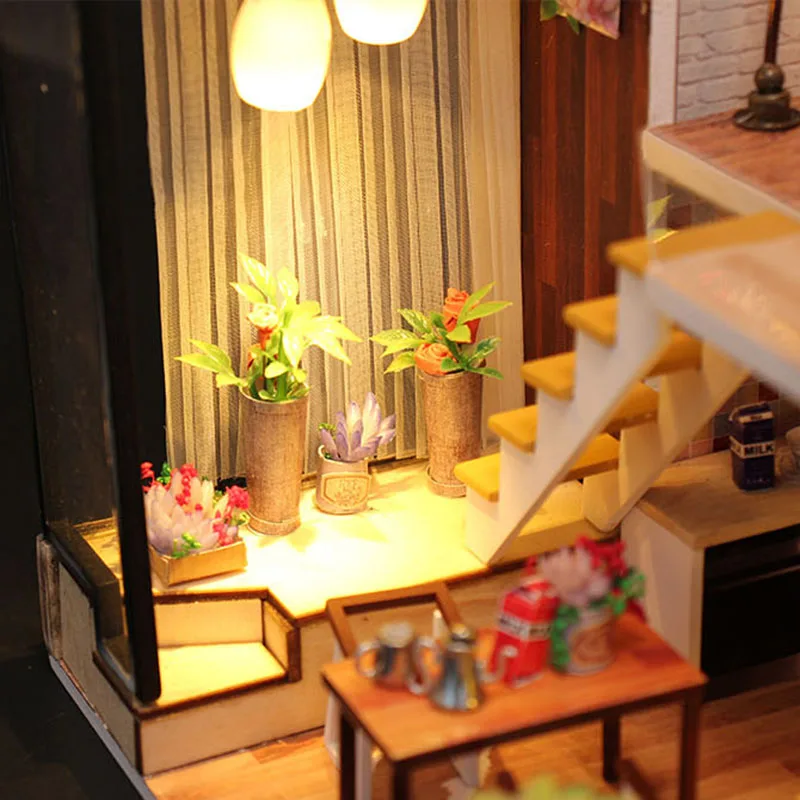 Diy Кукольный дом игрушка деревянная Miniatura Кукольный дом Миниатюрный Кукольный домик игрушки С Пылезащитным покрытием мебель светодиодные огни Дети День рождения Gif