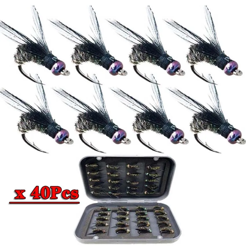 

24/32/40Pcs/Box #8 Brass Bead Head Fast Sinking Nymph Scud Fly Bug Worm for Trout Fishing Artificial Insect Bait Lure