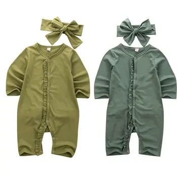 

2color 0-12M Newborn Infant Baby Girls Christmas Clothes Rompers Long Sleeve Romper Playsuit Jumpsuit With Bowknot Headwear