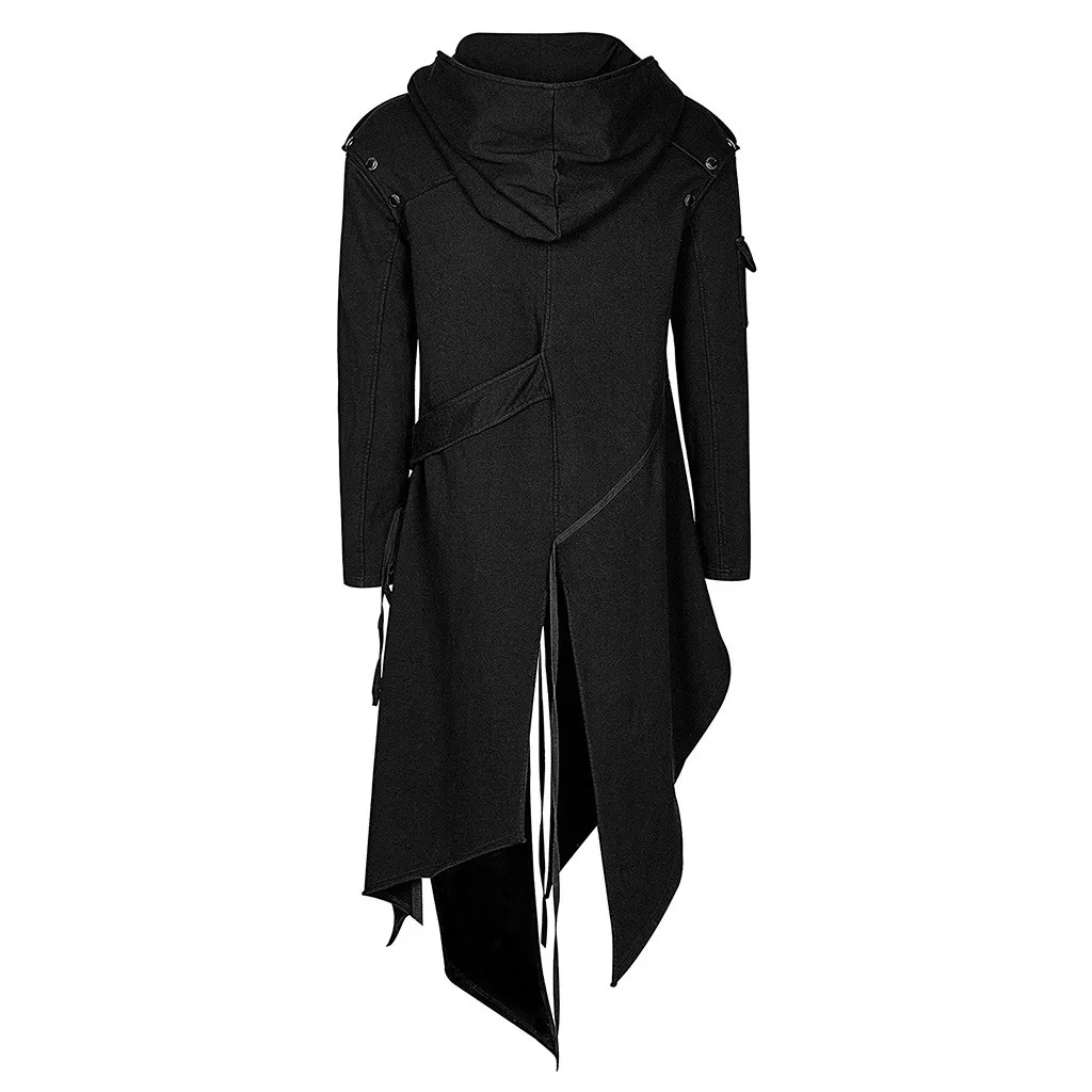 Trench Coat Men Hooded Sweatshirts Hip Hop Irregular Design Long Cardigan