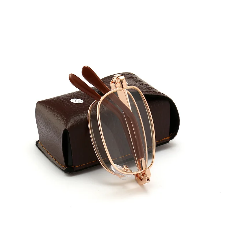 

Manufacturers Direct Selling 666 Resin Folding Presbyopic glasses Metal Frame Old Man Glasses Delivery Hanging Leather Belt Glas