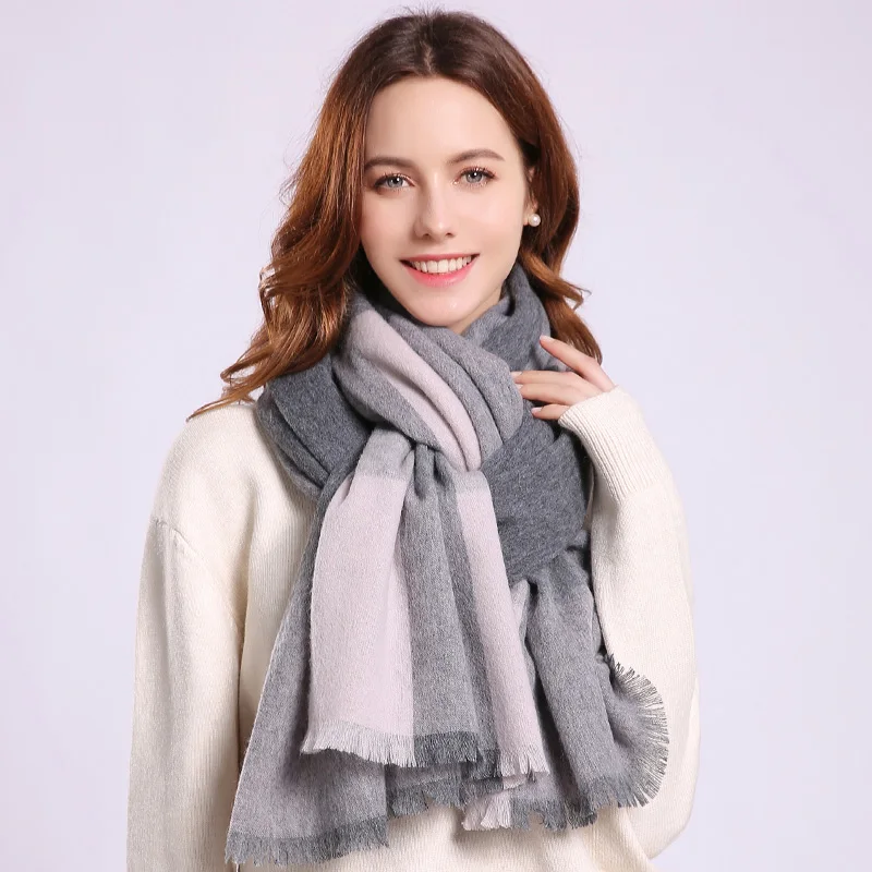 Winter Wool Scarf Women Plaid Shawls and Wraps for Ladies Pashmina Foulard Femme Warm Cashmere Echarpe Pure Wool Scarves - Цвет: Color 4