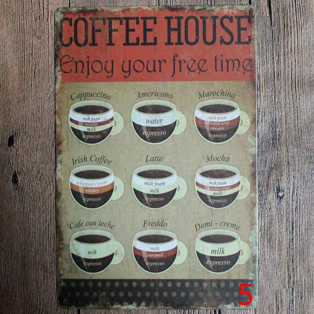 

Metal tinplate wall signboard, coffee house design, leisure and entertainment, thick tinplate printing, coffee poster decoration