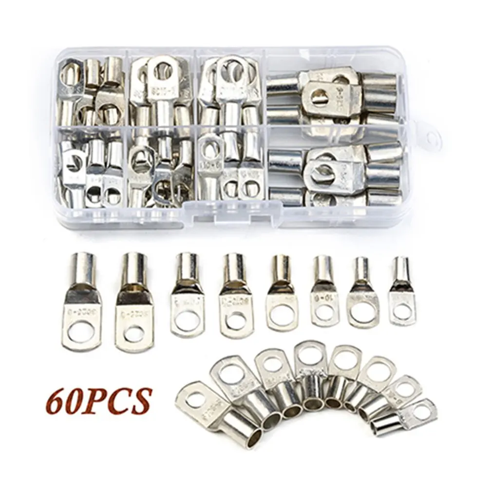 

60 Pcs SC Bare Terminals lug Tinned Copper Tube Lug Ring Battery Wire Connectors Bare Cable Crimped Soldered