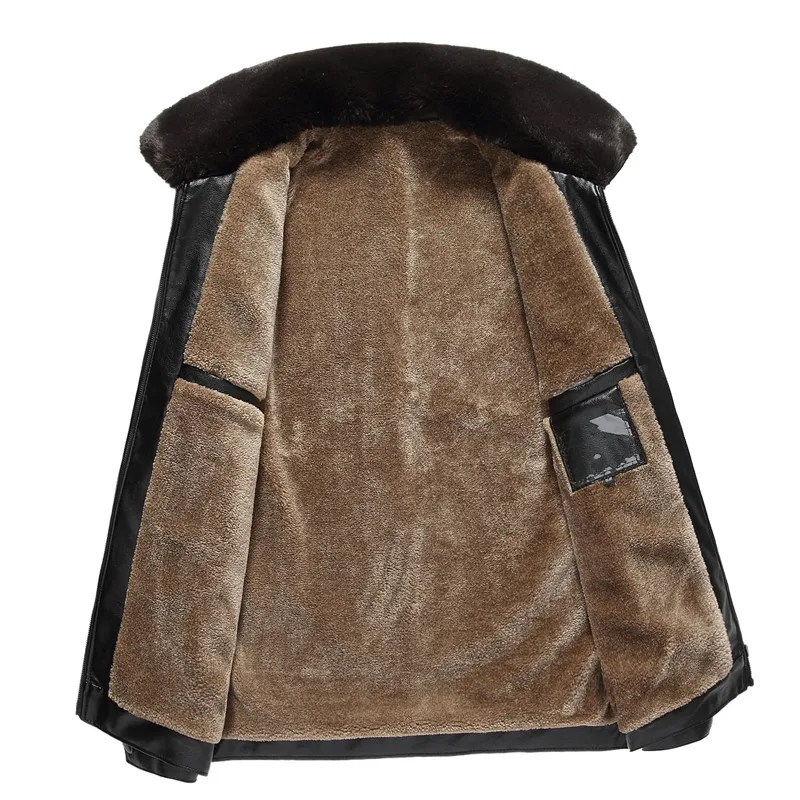 Low Price Men PU Leather Jacket Faux Fur Collar Thick Warm Clothing Coat Classic Steam Punk Biker Jackets Plus Size Coats Veste Cuir Homme