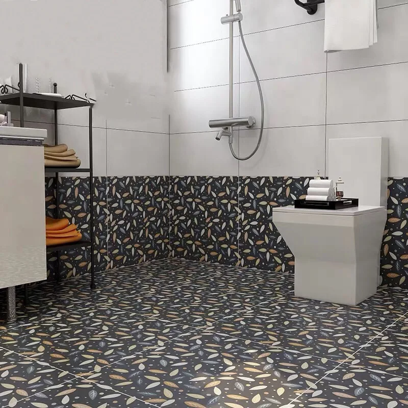 

Northern European-Style Tile 600X600 Bathroom Kitchen Balcony Tile Cool Leaves Retro INS Wind Anti-slip di qiang zhuan