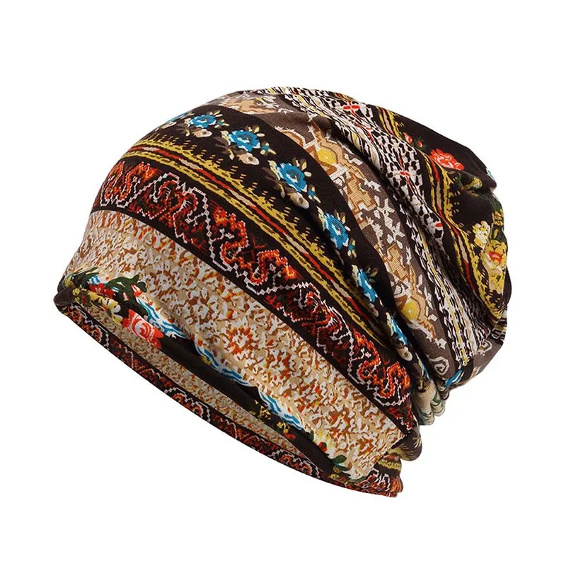 Autumn Winter Skullies Beanies Vintage Design Dual-use Hats For Ladies Thin Girl Fashion Feminino Scarf Muslim Head Wrap Cap