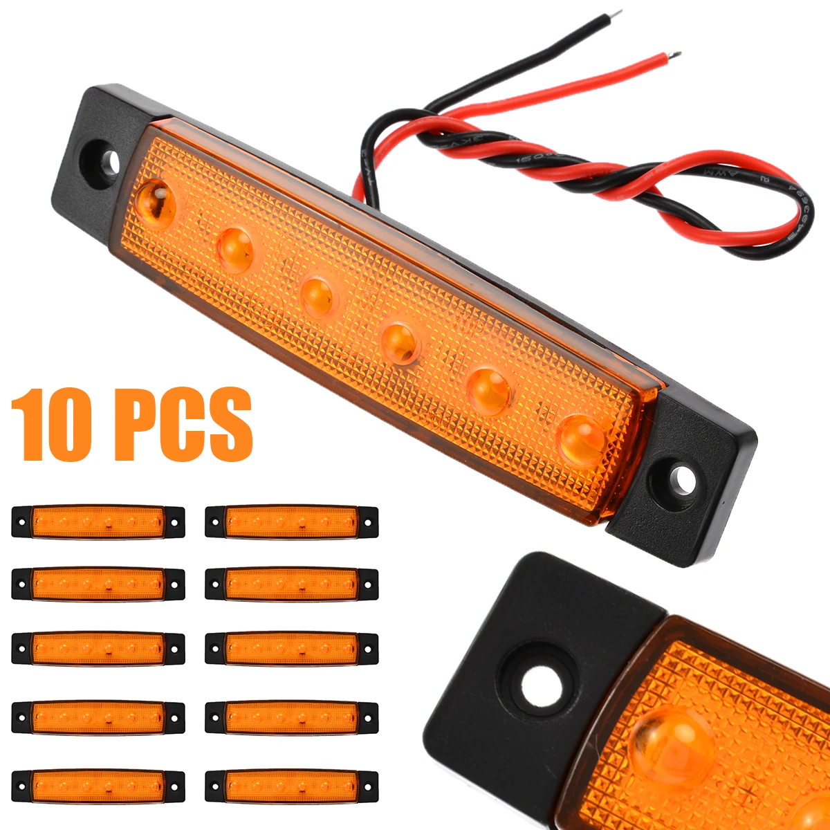10pcs Amber Car External Lights LED 12V 6LED Auto Car Bus Truck Wagons Side Marker Indicator Trailer Light Rear Side Lamp