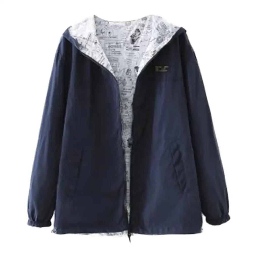 Women Casual Solid Color Print Wear on both sides Long Sleeve Hooded Jackets Ladies Sport Running Quick Dry Outwear Coat