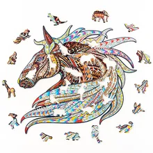 Puzzle 3D en bois avec cheval, jouet éducatif pour enfants, décoloration animale, assemblage, bricolage, 400g, offre spéciale
