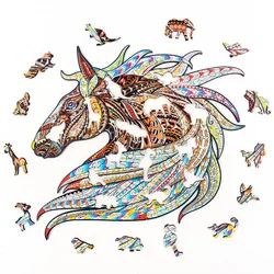 Venda quente 3d quebra cabeça de madeira cavalo corcel crianças brinquedo educacional heteromórfico animal descoloração montado brinquedo diy 400g jigsaw