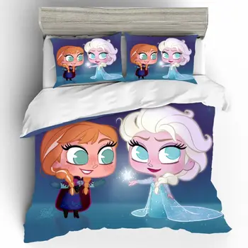 

Cartoon Bed Linen Set Elsa Home Textiles 3D King Size Bedspread Luxury Couple Bedding Set Duvets And Linen Sets Bed Linen Cotton