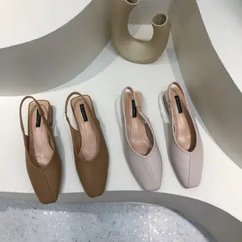 

2020 Summer New Style after Strappy Outer Wear Rome Closed-toe Sandals Female Square Head Semi-high Heeled in Her Soft Leather L