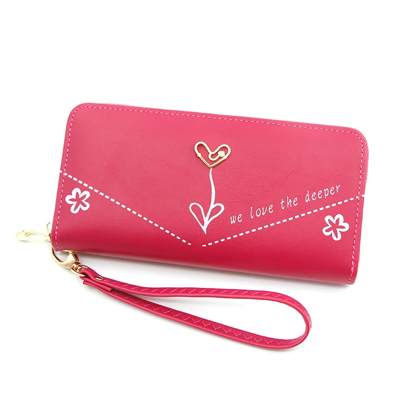 

Women Cartoon Metal Love Heart Zipper Wallets Female Letter Solid Color Coin Purses Ladies Card Holder Handbag Cell Phone Pocket