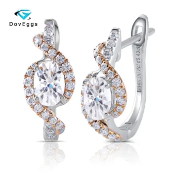 

DovEggs Genuine 14K White Yellow Gold Center 1.2ctw 4X6mm GH Color Moissanite Halo Hoop Earring for Women Gifts with Accents