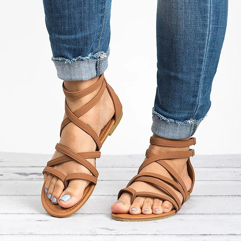 

Factory Direct Women Sandals Casual Rome Gladiator Sandals for Summer Shoes Woman Cross Tied Flat Sandals Beach Shoes Female