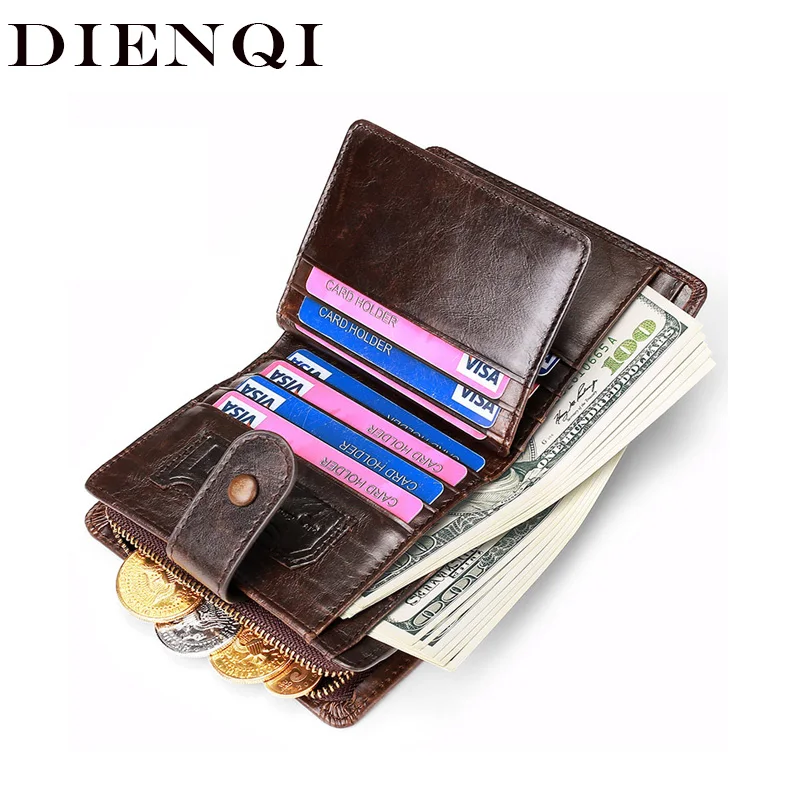 DIENQI Rfid мужские кошельки из натуральной кожи сумки для денег 2021 винтажный Кошелек