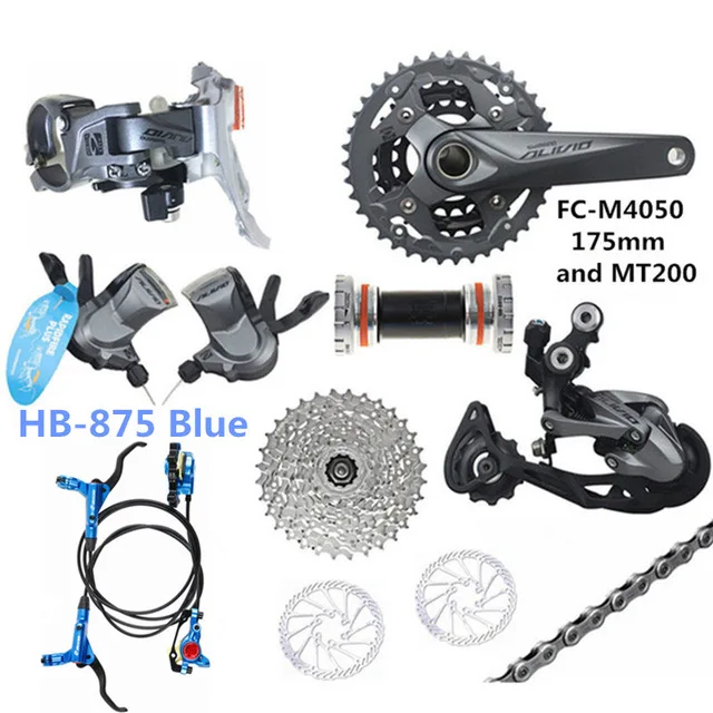 175mmHB 875 Blue SHIMANO ALIVIO M4050/M4000 9-27-скорость горный велосипед сдвиг комплект добавляет зум HB-875 тормозной HS1 160 мм, суперсильные магниты - Цвет: 175mmHB 875 Blue