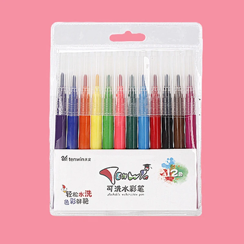 5600-pens-12colors Tenwin Многофункциональный ученик начальной школы ручная копия Шаблон Рисунок полый кружевной линейка детская художественная доска артефакт - Цвет: 5600-pens-12colors