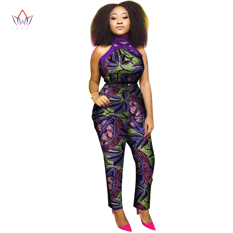Летний Африканский хлопковый комбинезон с восковым принтом, Африканский Базен Riche, сексуальный комбинезон для женщин, Дашики, комбинезон с висящей шеей, WY1998