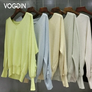 

VOGGIN Sweater Autumn 2020 V-neck Long Sleeve Women Pullovers worsted Ladies Btwing sleeve Tops loose Sweaters Merino wool