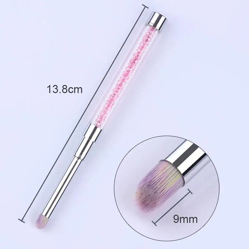 Gradient Drawing Painting Brush Pink Rhinestone Handle UV Gel Painting Pen DIY Nail Art Design Tool 1 Pc