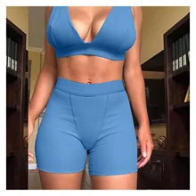 

2021NEW 2PCS/Set Sexy Women Sleeveless Strap Bra Tank Vest Crop Tops High Waist Shorts Pants Trousers Tracksuit Summer 2021