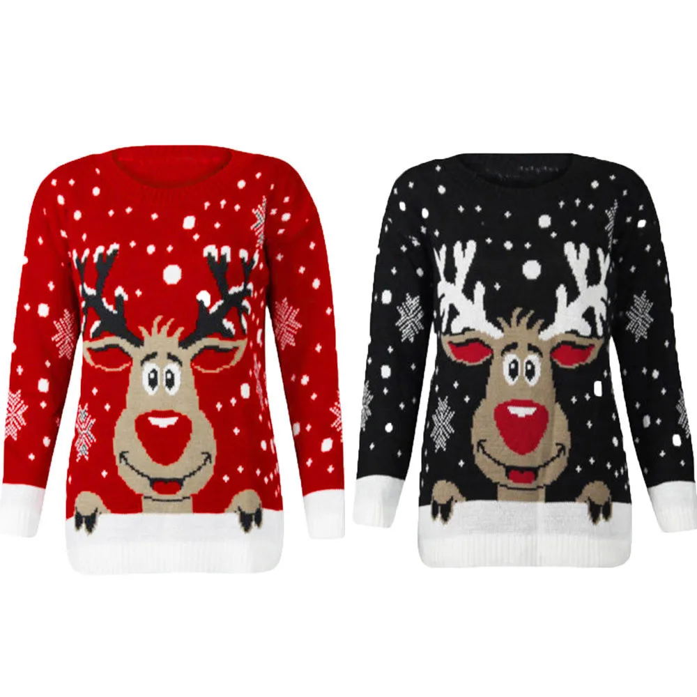 Рождественский свитер с принтом оленя, популярные женские топы с круглым вырезом и длинным рукавом, горячая распродажа, Женская Осенняя зимняя повседневная одежда# T