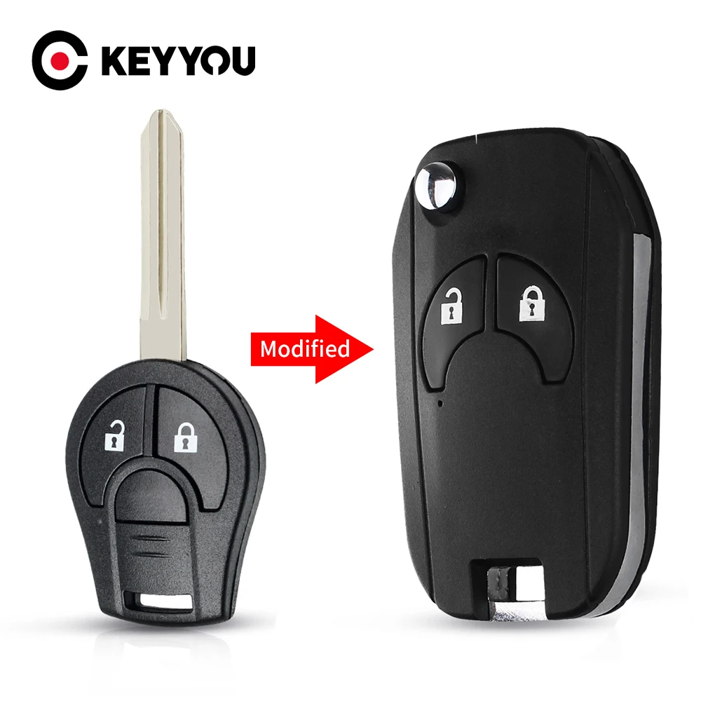 

KEYYOU Modified Flip Remote Key Shell For Nissan Sylphy Cube Juke Rogue Micra Qashqai Altima Maxima Sentra Versa 2/3/4 Buttons
