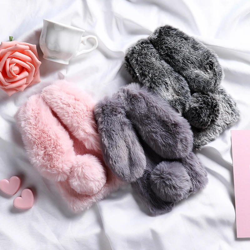 

Warm Rabbit Fur Case For Alcatel 1 1C 1S 1X 2019 3 3C A2 XL Verso A3 Idol 5S Pixi Pop 4 Shine Lite U3 3G U5 4G HD Case Silicone