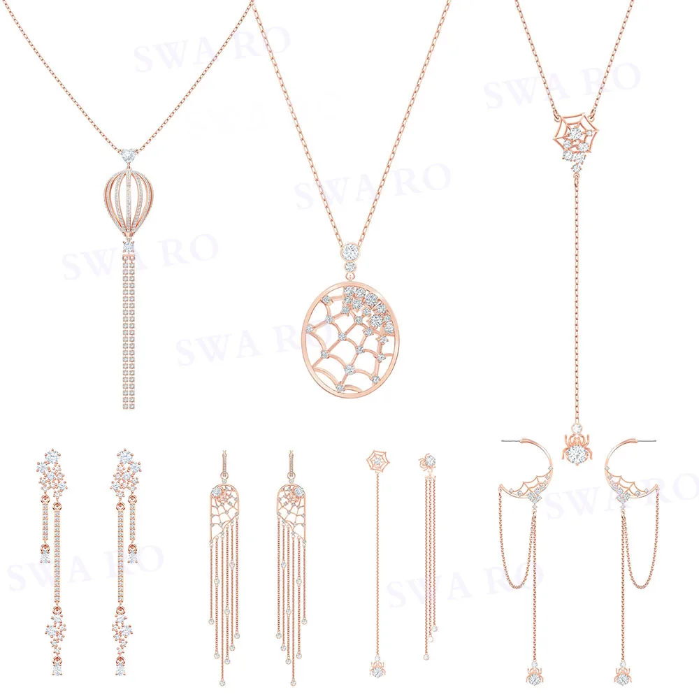 

2019 New PRECISELY Set Necklace Rose Gold Glamorous Spider Web Iced Point Crystal Set Decoration Women's Wedding Jewelry