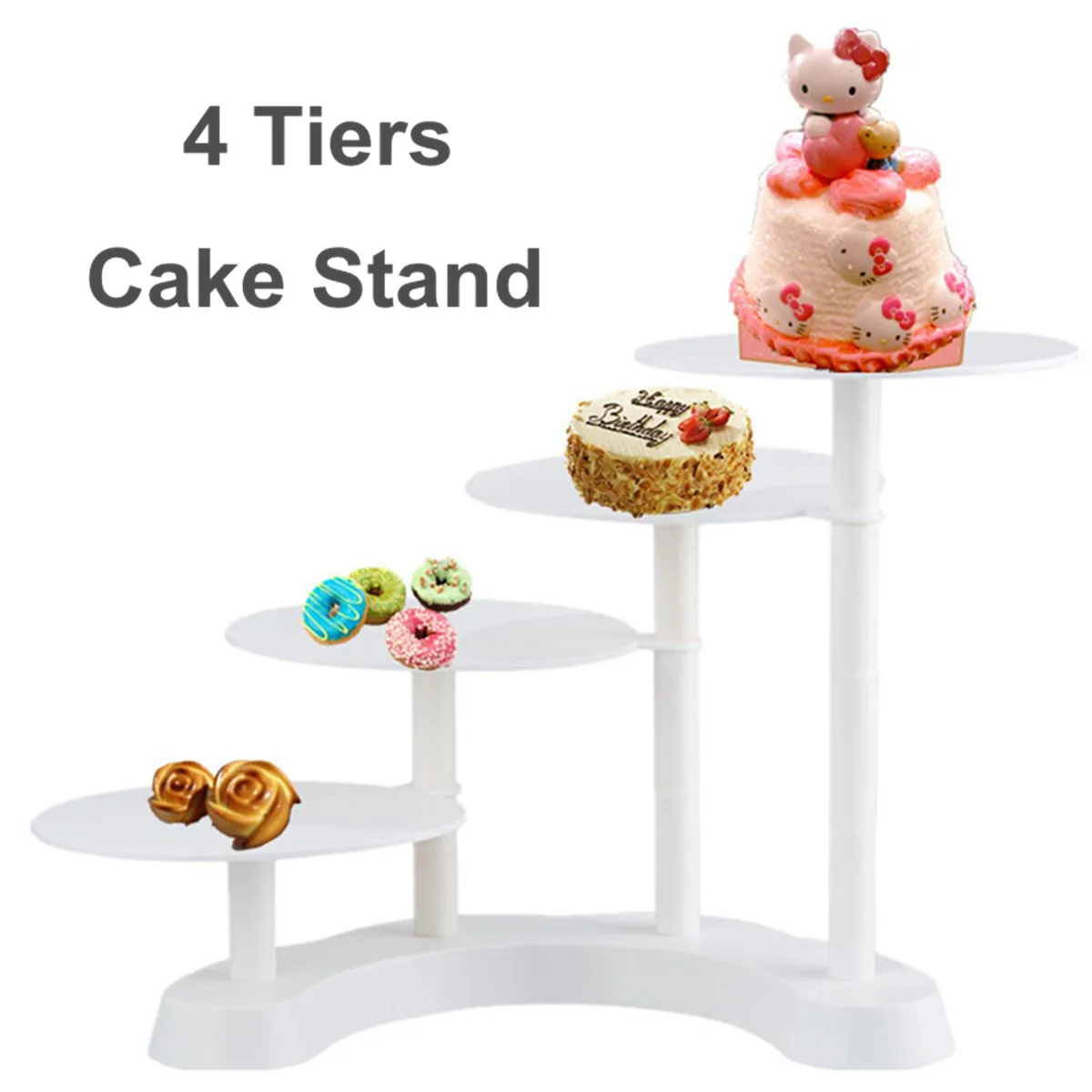 

Hot 4 Tier Round Cake Stand Plastic Exquisite Cake Rack Base Dessert Stand Round Cake Display Wedding Birthday Party Cupcake Hol