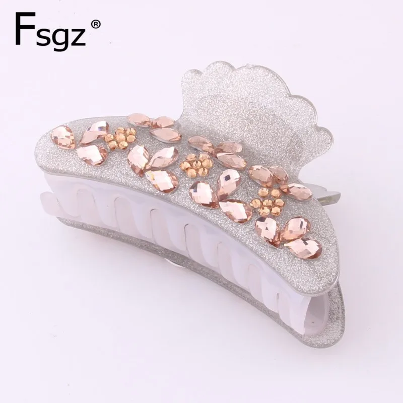 9.5CM Acrylic Hair Clip Solid Luxury Waterdrop Crystal Paved Large Hair Claw Clips For Women Crab For Hair Tail Accessories NEW - Color: Silver