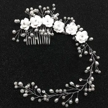 

Faux Pearl Flower Hairband Headpiece Bridal Wedding Headwear Head Accessory