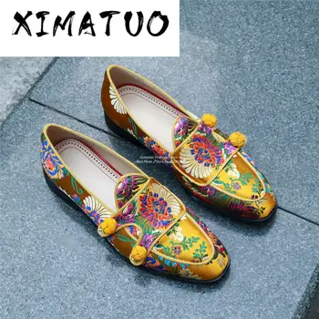 

Spring Concise Plat Holiday Man Shoes Round Toe Luxury Embroidery Golden Yellow Shoes Exotic Ethnic Slip-On Leisure Shoes Men