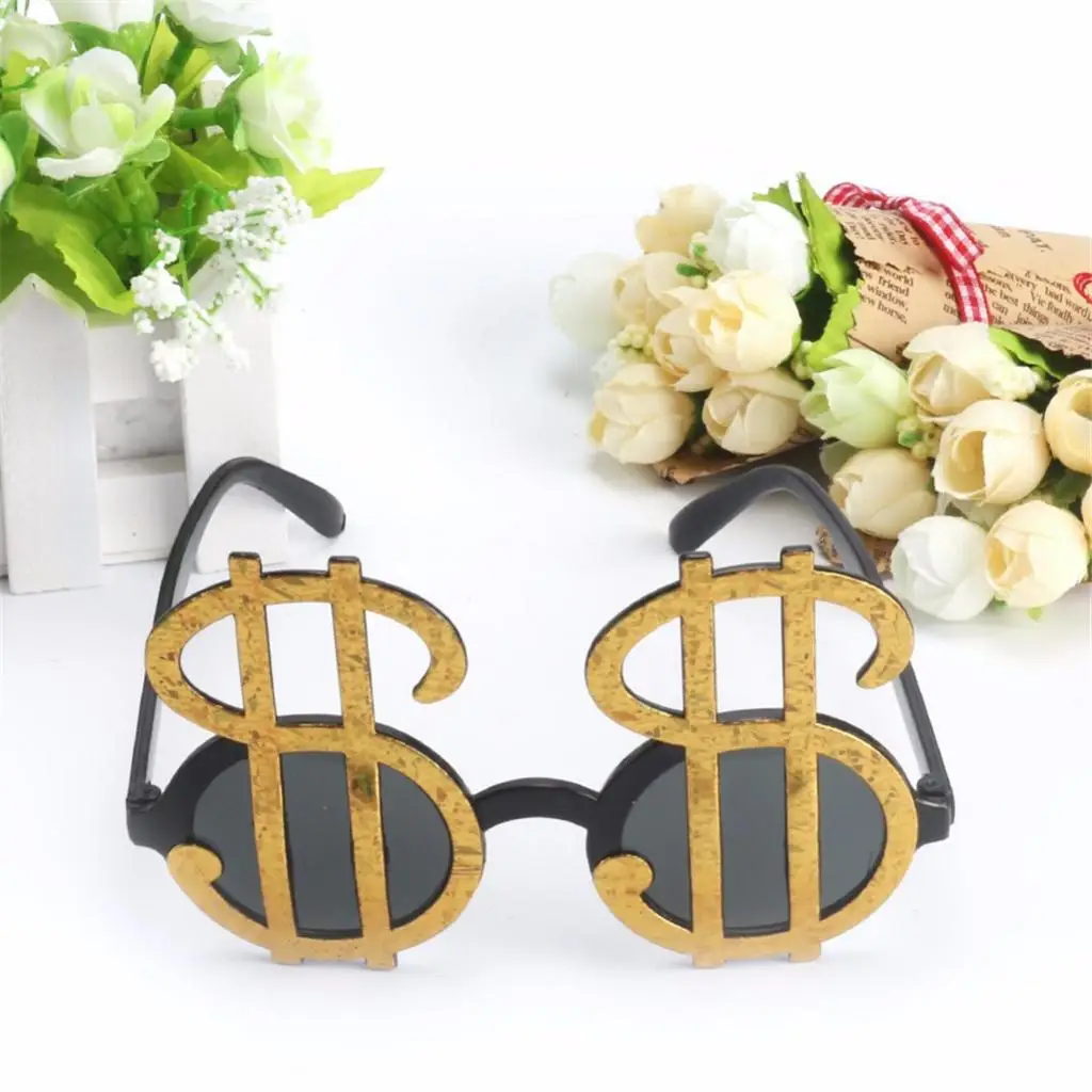3 Pieces Glitter US Dollar Signs Ring Necklace Glasses 80s Rapper Big Daddy
