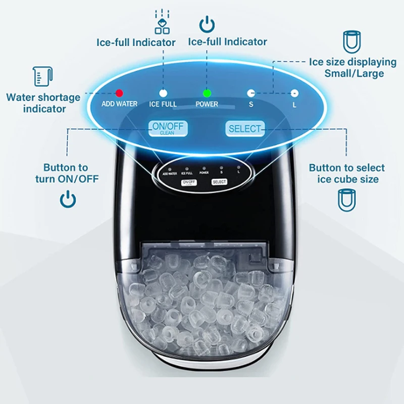 HICON Electric Ice Maker 15KG/24H Bullet Cylindrical Home Ice Cube Making Machine Countertop For Commercial Small Milk Tea Shop 5