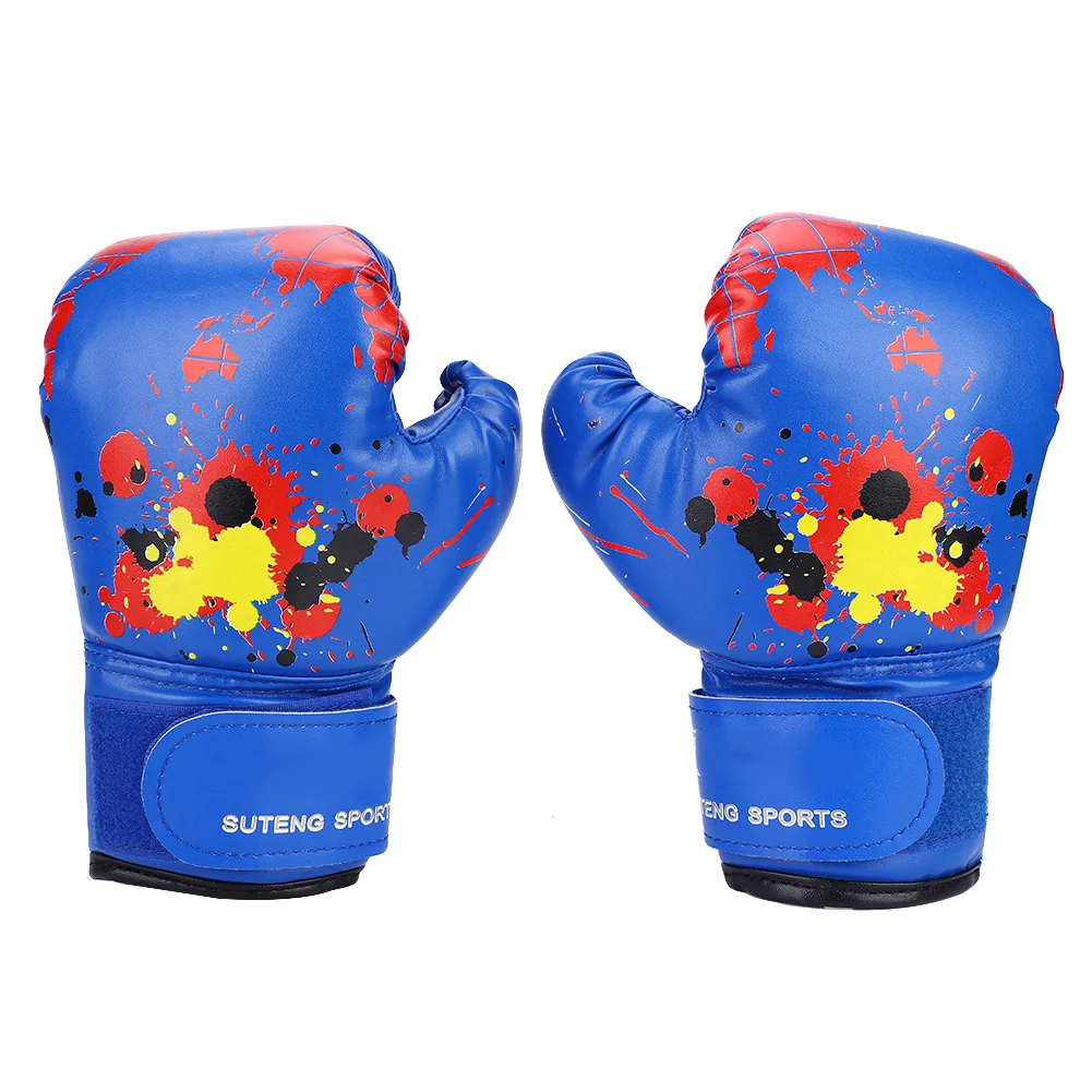 Боксерские перчатки из искусственной кожи Muay Thai Guantes Free Fight мешок с песком для тренировок перчатки для мальчиков и девочек 3 цвета - Цвет: blue
