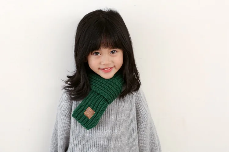 Корейский детский вязаный теплый шарф. Зимний шерстяной шарф. Нагрудник с логотипом для родителей и детей