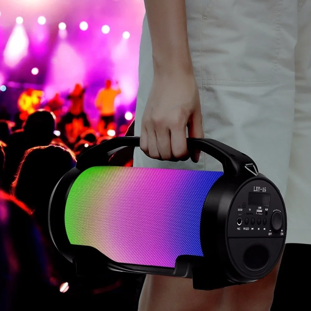 

Strap flashing Bluetooth speaker remote control portable outdoor Bluetooth card microphone speaker barrel sound HiFi bass