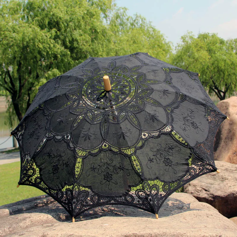 Винтажный ручной работы для фотосъемки, выступления, танцев, сцены, свадебные украшения, кружевной зонтик для невесты, Баттенбург, кружевной зонтик - Цвет: A0184 black