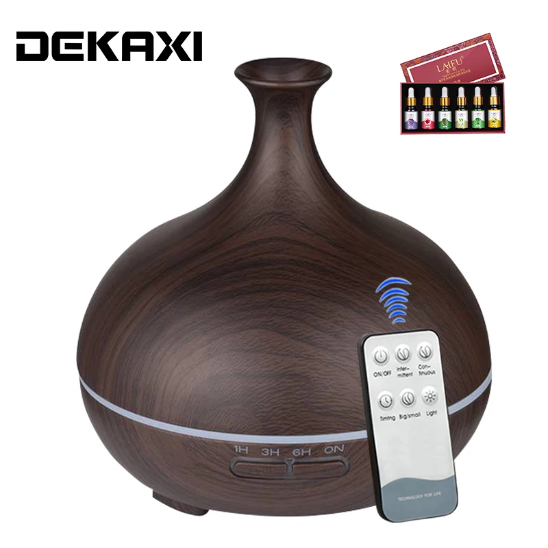 

DEKAXI 300ml Remote Control Aroma Essential Oil Diffuser Wood Grain Air Humidifier Aromatherapy Ultrasonic Cool Mist with Led