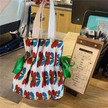 

NEW Original Design Ins Girl Summer Bag Flower Handbag Fresh Wave Point Hand Bag With Canvas Bucket Bag Shipping Bag Lunch Bag