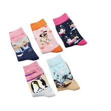 Пляжные женские Носки с рисунком собаки пингвина, теплые хлопковые Забавные милые носки Kawaii Art Happy Harajuku, уличная одежда, модные повседневные носки