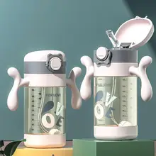 Botella de agua PPSU de fácil limpieza para niños, bote de alimentación con pajita, doble ASA, 300ml, 1 Juego