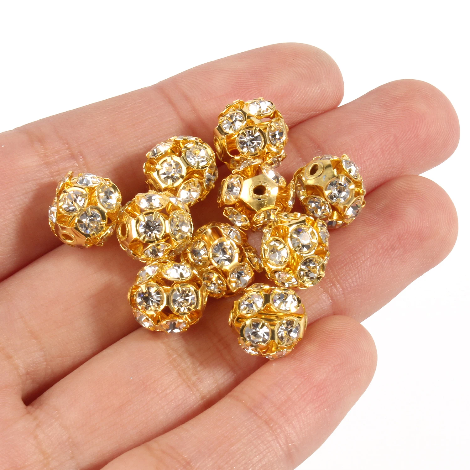 50pcs 6/8/10mm AB Color Metal Crystal Beads Rhinestone Ball Shape Loose  Beads for Jewelry Making DIY Gift Bracelet Accessories